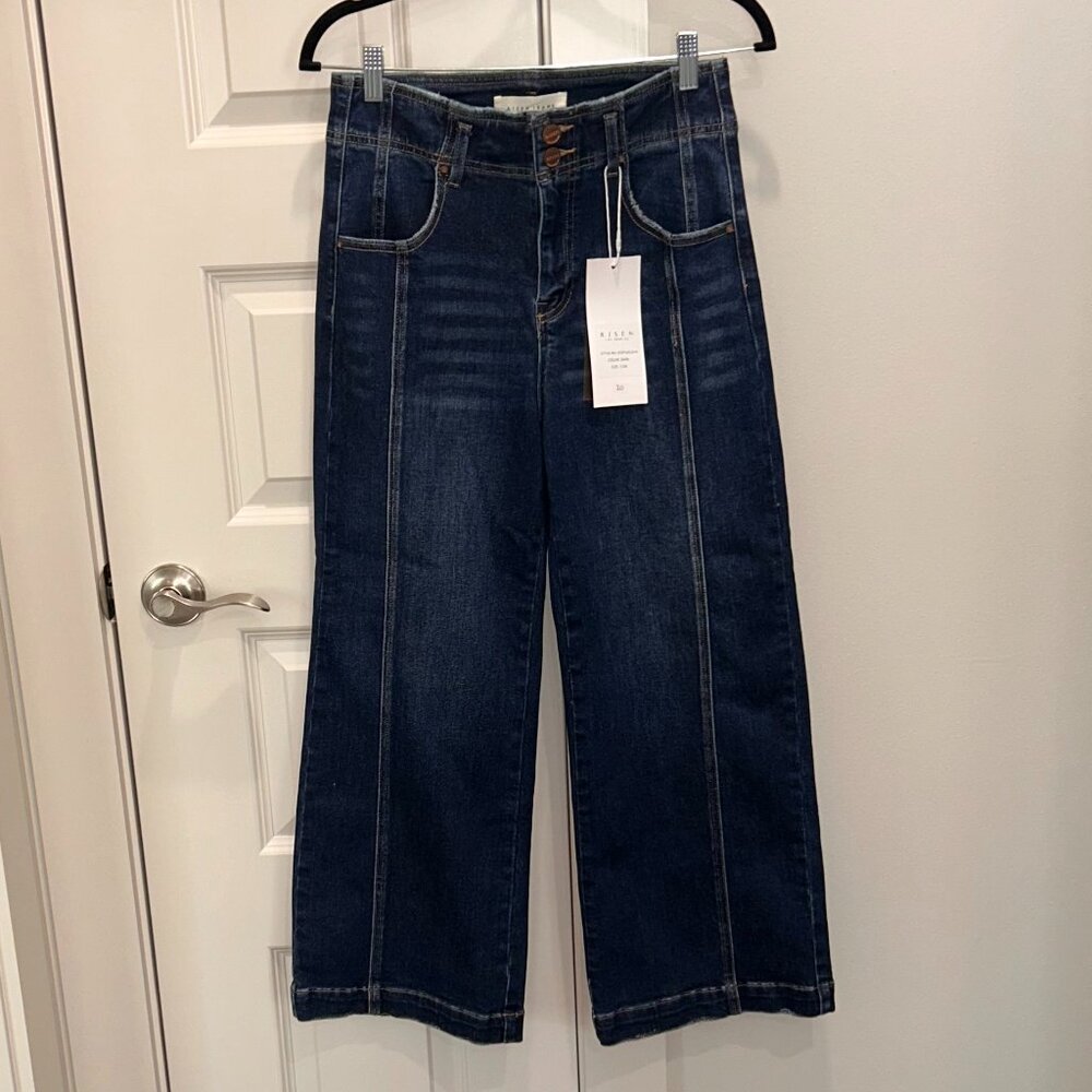 Risen High Rise Crop Front Seam Detail Denim
